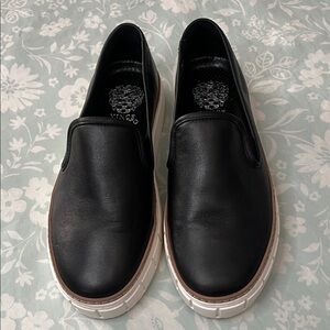 Vince Camuto Black Leather Womens Loafers with White Soles size 7.5 M